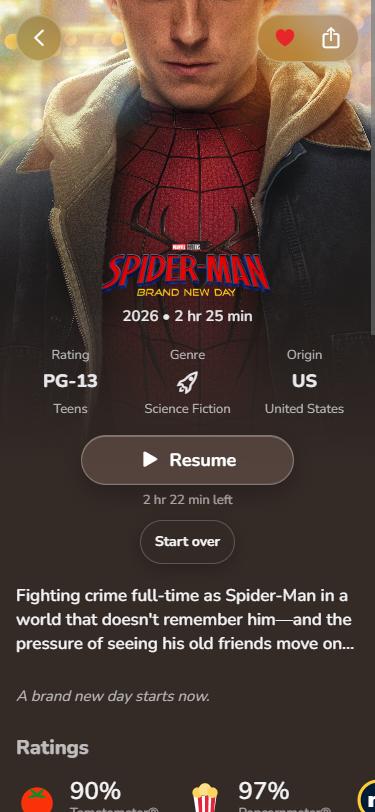 The same movie page on a phone.
